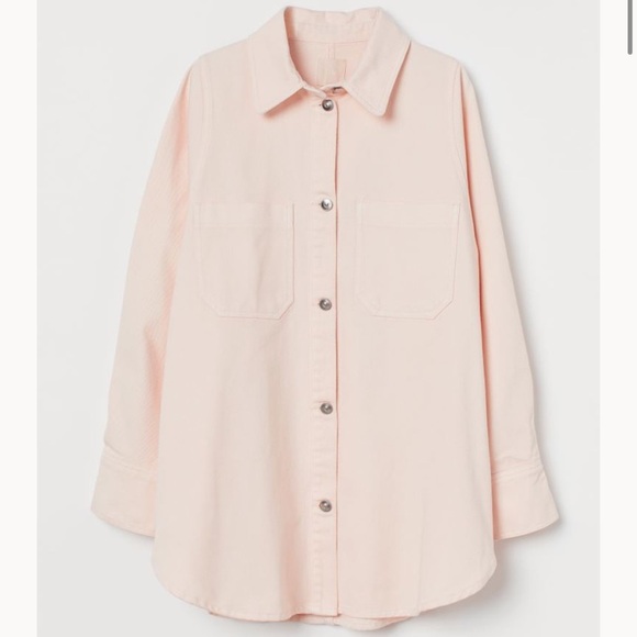 H&M NWT Long Denim Shirt Jacket Light Pink XS - Picture 1 of 6